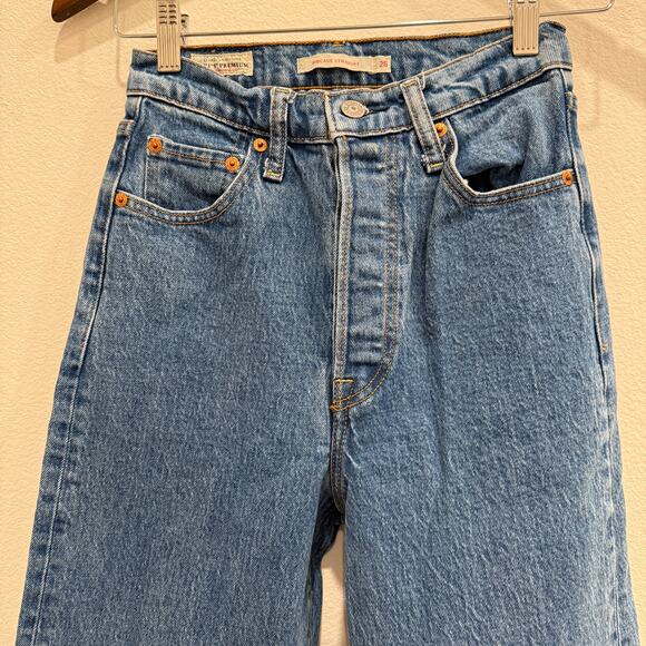 Levi’s Women’s W26 L27 Ribcage Straight Ankle Georgie High Rise Retro Jeans - Picture 4 of 9